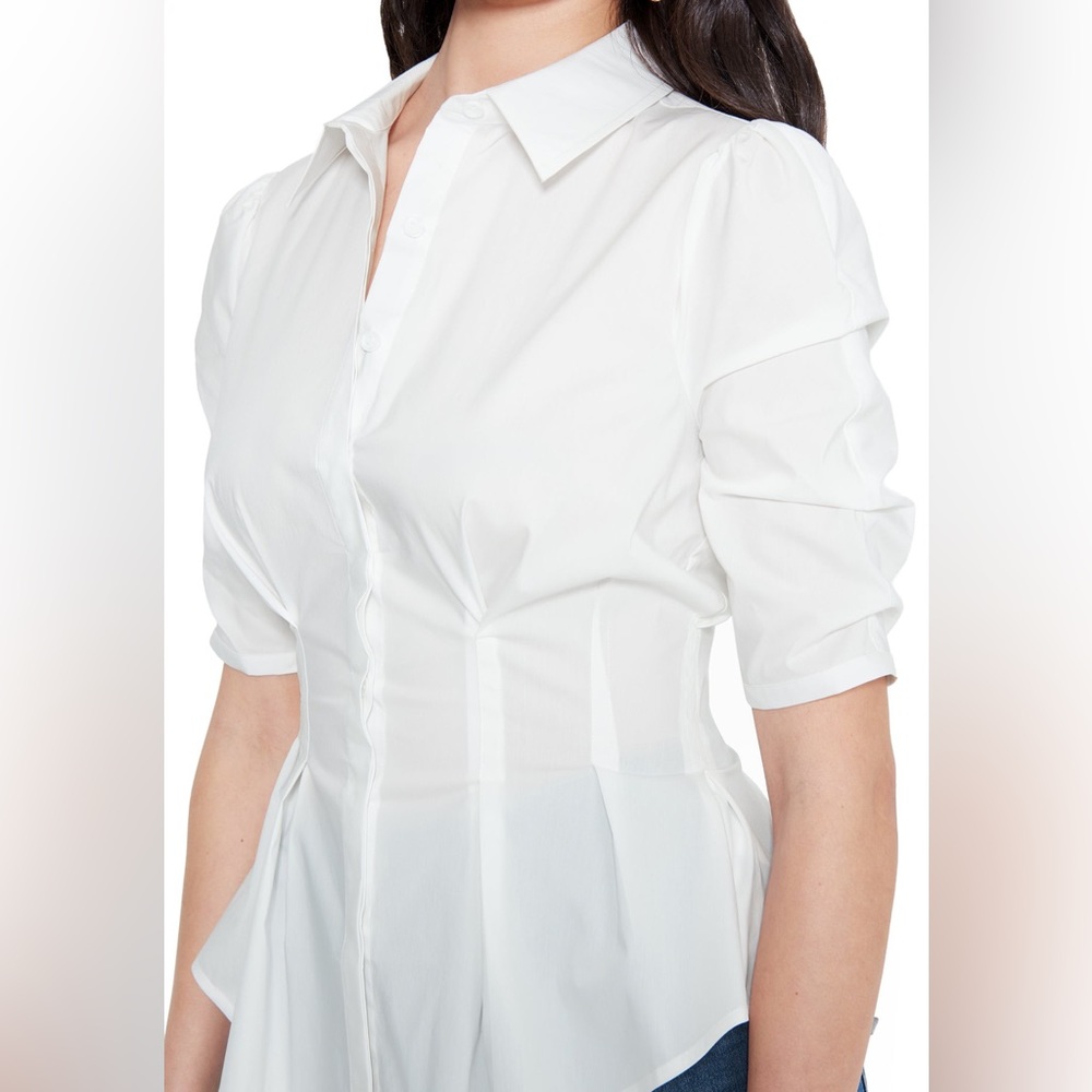 Majora cinched waist collared 3/4 sleeve blouse size small